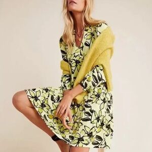 ⭐️ANTHROPOLOGIE Maeve Amber Floral Shirred Tiered Swing Dress—Boho—Summer Size S